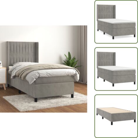 Letto in velluto - vidaXL Giroletto a Molle con Materasso Grigio Chiaro 90x190 cm Velluto - Letto con materasso