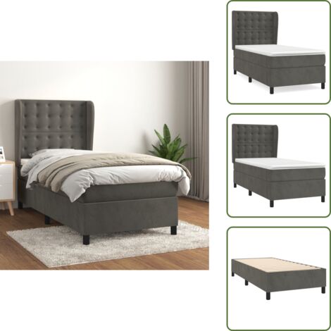 Letto in velluto - vidaXL Giroletto a Molle con Materasso Grigio Scuro 100x200 cm Velluto - Letto con materasso a molle insacchettate