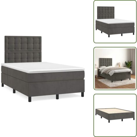 Letto in velluto - vidaXL Giroletto a Molle con Materasso Grigio Scuro 120x190 cm Velluto - Letto con materasso a molle insacchettate