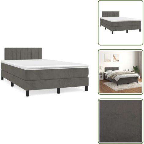Letto in velluto - vidaXL Giroletto a Molle con Materasso Grigio Scuro 120x190 cm Velluto - Letto con materasso a molle insacchettate