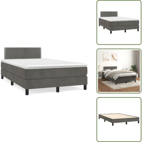 Letto in velluto - vidaXL Giroletto a Molle con Materasso Grigio Scuro 120x190 cm Velluto - Letto con materasso a molle insacchettate