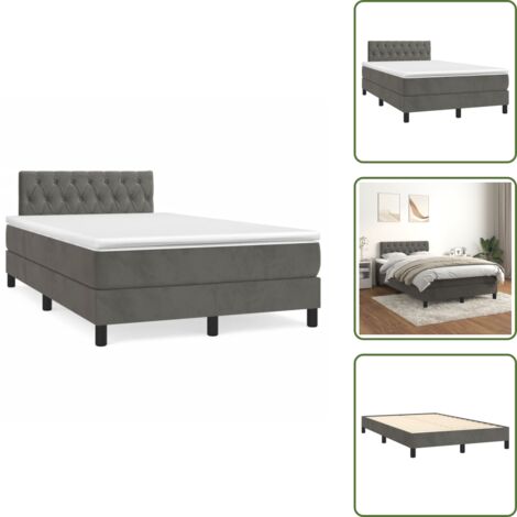Letto in velluto - vidaXL Giroletto a Molle con Materasso Grigio Scuro 120x190 cm Velluto - Letto con materasso a molle insacchettate
