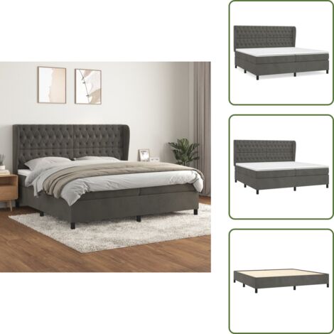 Letto in velluto - vidaXL Giroletto a Molle con Materasso Grigio Scuro 200x200 cm Velluto - Letto con materasso morbido