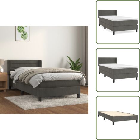 Letto in velluto - vidaXL Giroletto a Molle con Materasso Grigio Scuro 80x200 cm Velluto - Letto con materasso morbido