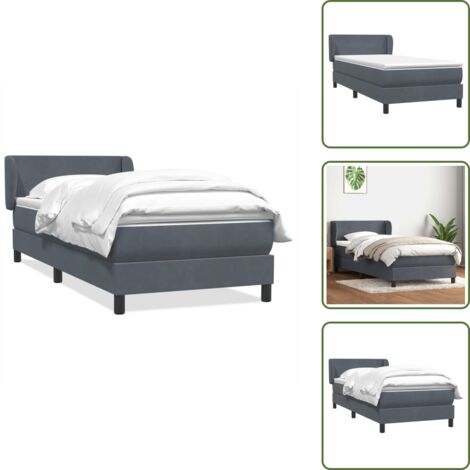 Letto in velluto - vidaXL Giroletto a Molle con Materasso Grigio Scuro 80x210 cm Velluto - Materasso in velluto