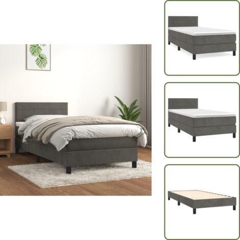 Letto in velluto - vidaXL Giroletto a Molle con Materasso Grigio Scuro 90x200 cm Velluto - Letto con materasso a molle insacchettate