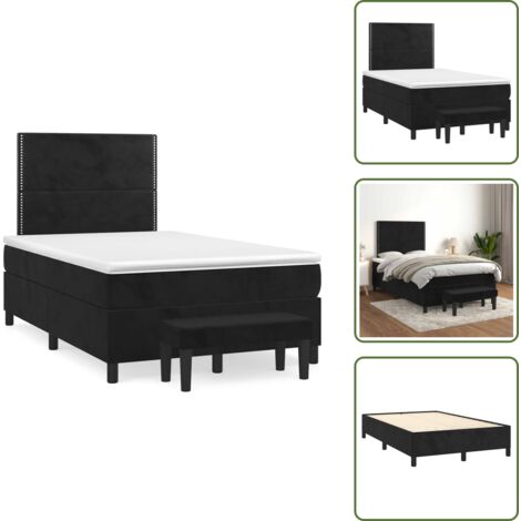 Letto in velluto - vidaXL Giroletto a Molle con Materasso Nero 120x190 cm in Velluto - Letto con materasso a molle insacchettate