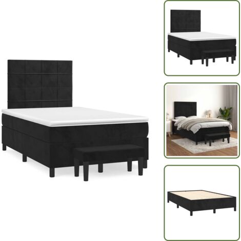 Letto in velluto - vidaXL Giroletto a Molle con Materasso Nero 120x190 cm in Velluto - Letto con materasso a molle insacchettate