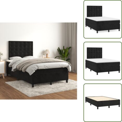 Letto in velluto - vidaXL Giroletto a Molle con Materasso Nero 120x200 cm in Velluto - Letto nero