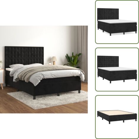 Letto in velluto - vidaXL Giroletto a Molle con Materasso Nero 140x200 cm in Velluto - Letto nero