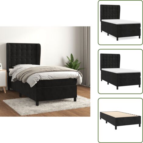 Letto in velluto - vidaXL Giroletto a Molle con Materasso Nero 90x190 cm in Velluto - Letto con materasso a molle insacchettate