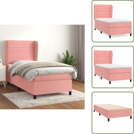 Letto in velluto - vidaXL Giroletto a Molle con Materasso Rosa 100x200 cm in Velluto - Letto con testiera regolabile