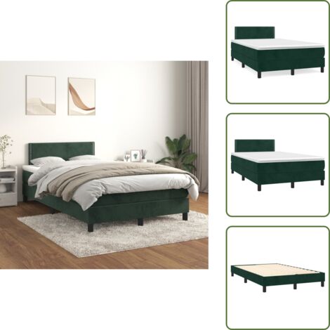 Letto in velluto - vidaXL Giroletto a Molle con Materasso Verde Scuro 120x200 cm Velluto - Letto con materasso a molle