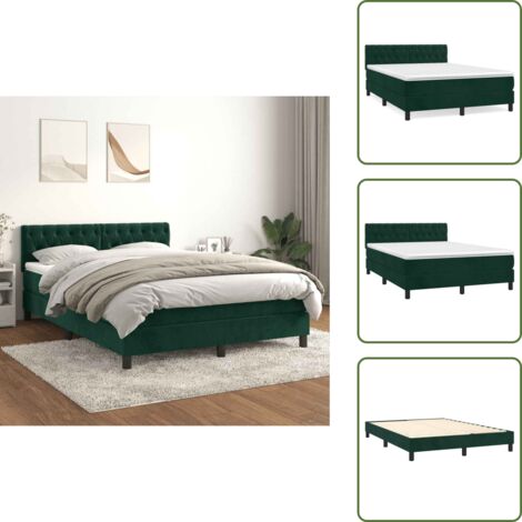 Letto in velluto - vidaXL Giroletto a Molle con Materasso Verde Scuro 140x190 cm Velluto - Letto verde scuro