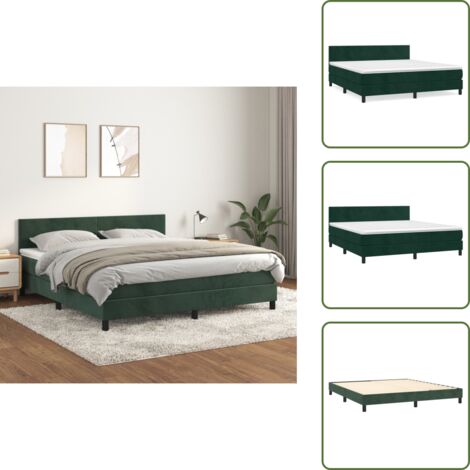 Letto in velluto - vidaXL Giroletto a Molle con Materasso Verde Scuro 160x200 cm Velluto - Letto con materasso a molle insacchettato