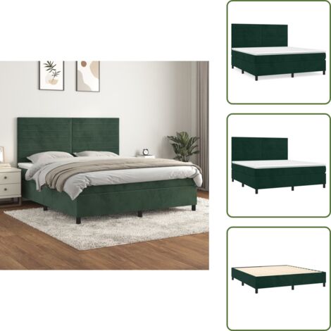 Letto in velluto - vidaXL Giroletto a Molle con Materasso Verde Scuro 160x200 cm Velluto - Letto verde scuro