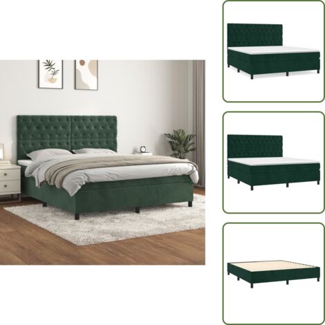Letto in velluto - vidaXL Giroletto a Molle con Materasso Verde Scuro 160x200 cm Velluto - Letto verde scuro