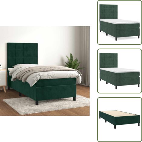 Letto in velluto - vidaXL Giroletto a Molle con Materasso Verde Scuro 80x200 cm Velluto - Letto con materasso a molle