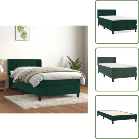 Letto in velluto - vidaXL Giroletto a Molle con Materasso Verde Scuro 80x200 cm Velluto - Letto con materasso a molle insacchettato