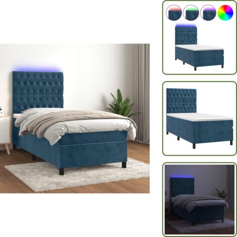 Letto in velluto - vidaXL Letto a Molle con Materasso e LED Blu Scuro 80x200cm in Velluto - Letto con testiera regolabile