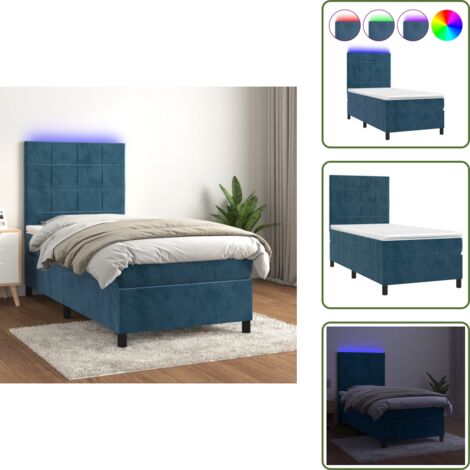 Letto in velluto - vidaXL Letto a Molle con Materasso e LED Blu Scuro 80x200cm in Velluto - Letto con testiera regolabile