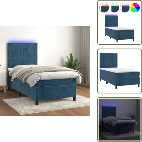 Letto in velluto - vidaXL Letto a Molle con Materasso e LED Blu Scuro 80x200cm in Velluto - Letto con testiera regolabile