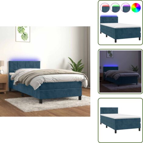 Letto in velluto - vidaXL Letto a Molle con Materasso e LED Blu Scuro 90x190cm in Velluto - Letto con testiera regolabile