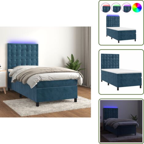 Letto in velluto - vidaXL Letto a Molle con Materasso e LED Blu Scuro 90x200cm in Velluto - Letto con testiera regolabile