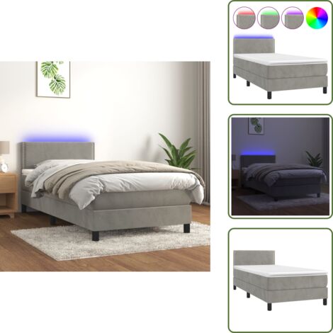 Letto in velluto - vidaXL Letto a Molle con Materasso e LED Grigio Chiaro 100x200 cm Velluto - Letto con testiera regolabile