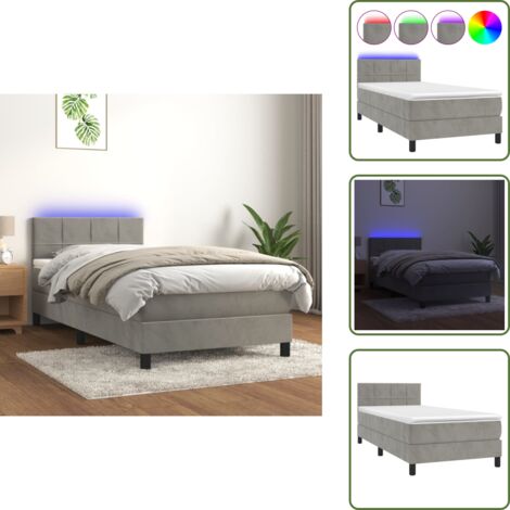 Letto in velluto - vidaXL Letto a Molle con Materasso e LED Grigio Chiaro 90x200 cm Velluto - Letto con testiera regolabile