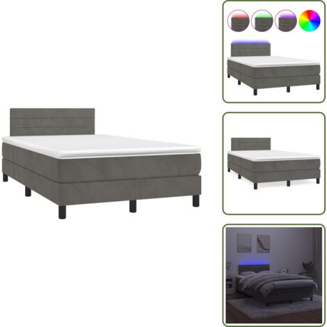 Letto in velluto - vidaXL Letto a Molle con Materasso e LED Grigio Scuro 120x190cm in Velluto - Letto con testiera regolabile