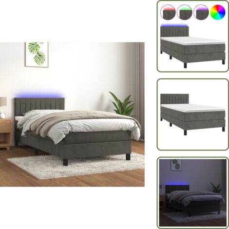 Letto in velluto - vidaXL Letto a Molle con Materasso e LED Grigio Scuro 90x190cm Velluto - Letto con testiera regolabile
