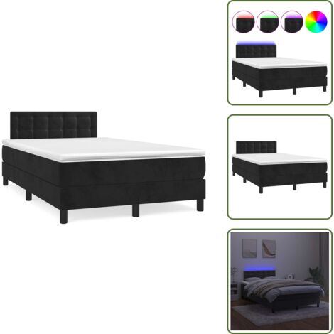Letto in velluto - vidaXL Letto a Molle con Materasso e LED Nero 120x190 cm in Velluto - Letto nero