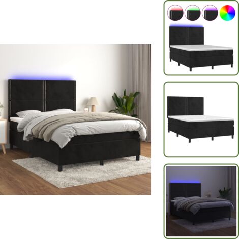 Letto in velluto - vidaXL Letto a Molle con Materasso e LED Nero 140x190 cm in Velluto - Letto con testiera regolabile