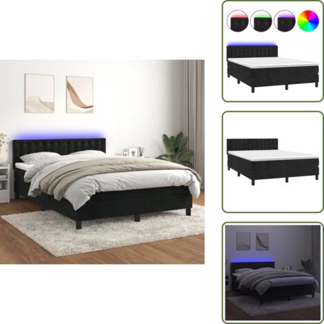 Letto in velluto - vidaXL Letto a Molle con Materasso e LED Nero 140x190 cm in Velluto - Letto con testiera regolabile