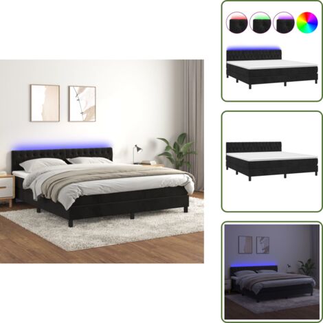 Letto in velluto - vidaXL Letto a Molle con Materasso e LED Nero 160x200 cm in Velluto - Letto con testiera regolabile