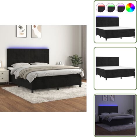 Letto in velluto - vidaXL Letto a Molle con Materasso e LED Nero 180x200 cm in Velluto - Letto con testiera regolabile