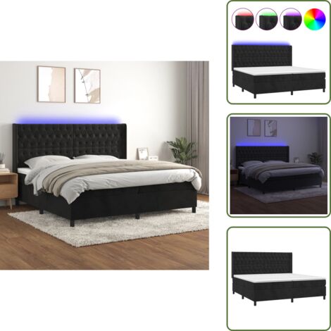 Letto in velluto - vidaXL Letto a Molle con Materasso e LED Nero 200x200 cm in Velluto - Letto con testiera regolabile