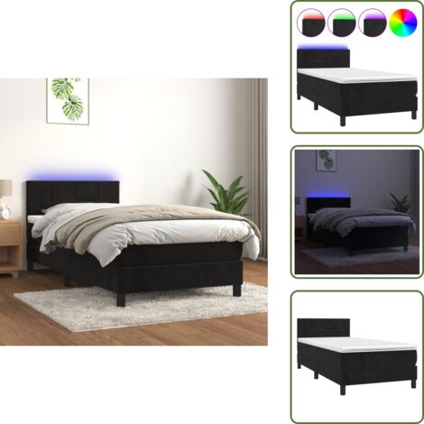 Letto in velluto - vidaXL Letto a Molle con Materasso e LED Nero 90x190 cm in Velluto - Letto nero