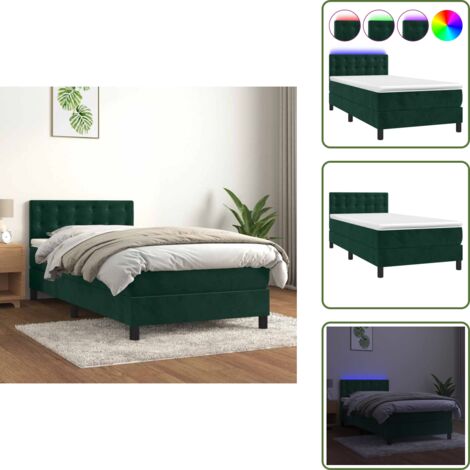 Letto in velluto - vidaXL Letto a Molle con Materasso e LED Verde Scuro 100x200cm Velluto - Letto verde scuro