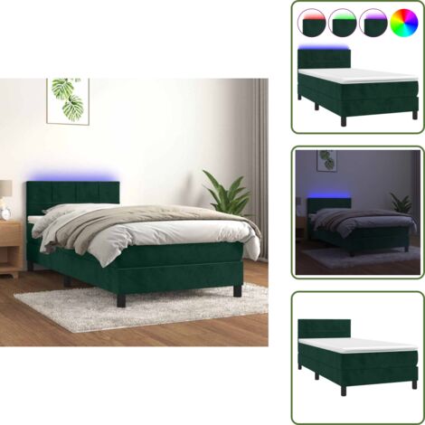 Letto in velluto - vidaXL Letto a Molle con Materasso e LED Verde Scuro 100x200cm Velluto - Letto verde scuro