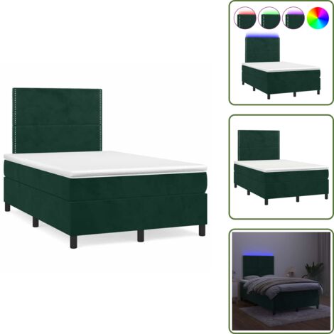 Letto in velluto - vidaXL Letto a Molle con Materasso e LED Verde Scuro 120x190cm Velluto - Letto con testiera regolabile