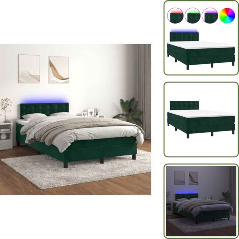 Letto in velluto - vidaXL Letto a Molle con Materasso e LED Verde Scuro 120x200cm Velluto - Letto con testiera regolabile