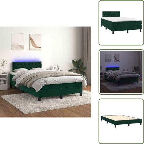 Letto in velluto - vidaXL Letto a Molle con Materasso e LED Verde Scuro 120x200cm Velluto - Letto con testiera regolabile