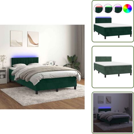 Letto in velluto - vidaXL Letto a Molle con Materasso e LED Verde Scuro 120x200cm Velluto - Letto con testiera regolabile