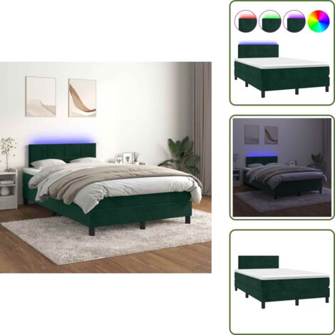 Letto in velluto - vidaXL Letto a Molle con Materasso e LED Verde Scuro 120x200cm Velluto - Letto con testiera regolabile