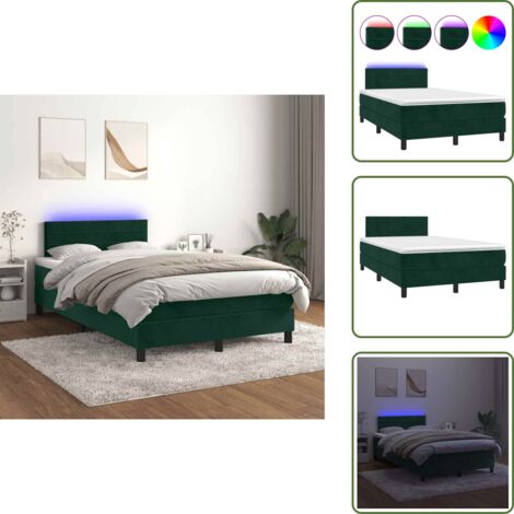 Letto in velluto - vidaXL Letto a Molle con Materasso e LED Verde Scuro 120x200cm Velluto - Letto con testiera regolabile
