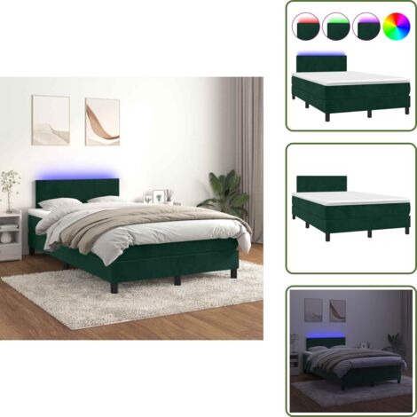 Letto in velluto - vidaXL Letto a Molle con Materasso e LED Verde Scuro 120x200cm Velluto - Letto con testiera regolabile
