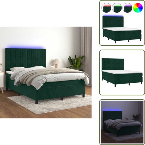 Letto in velluto - vidaXL Letto a Molle con Materasso e LED Verde Scuro 140x190cm Velluto - Letto con testiera regolabile