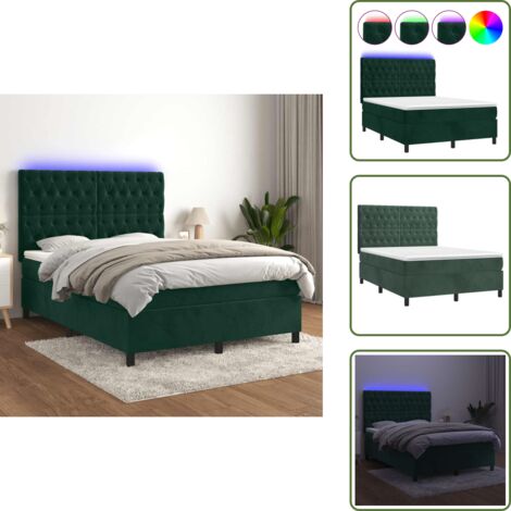 Letto in velluto - vidaXL Letto a Molle con Materasso e LED Verde Scuro 140x190cm Velluto - Letto con testiera regolabile